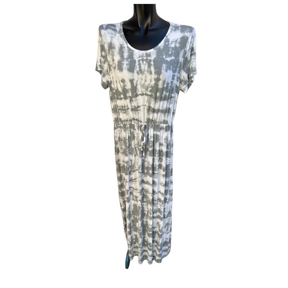 NWT Style & Co Tie Dye Maxi Dress Short Sleeve Scoop Neck Grey & White Size L - Picture 1 of 9